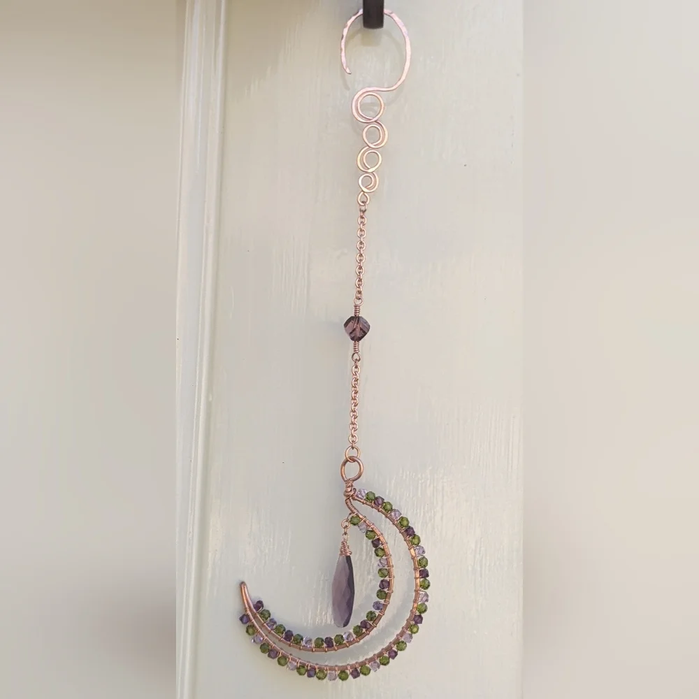 Window Prism Sparkly Copper Moon Ornament Swarovski Crystal Accents - Picture 13 of 14